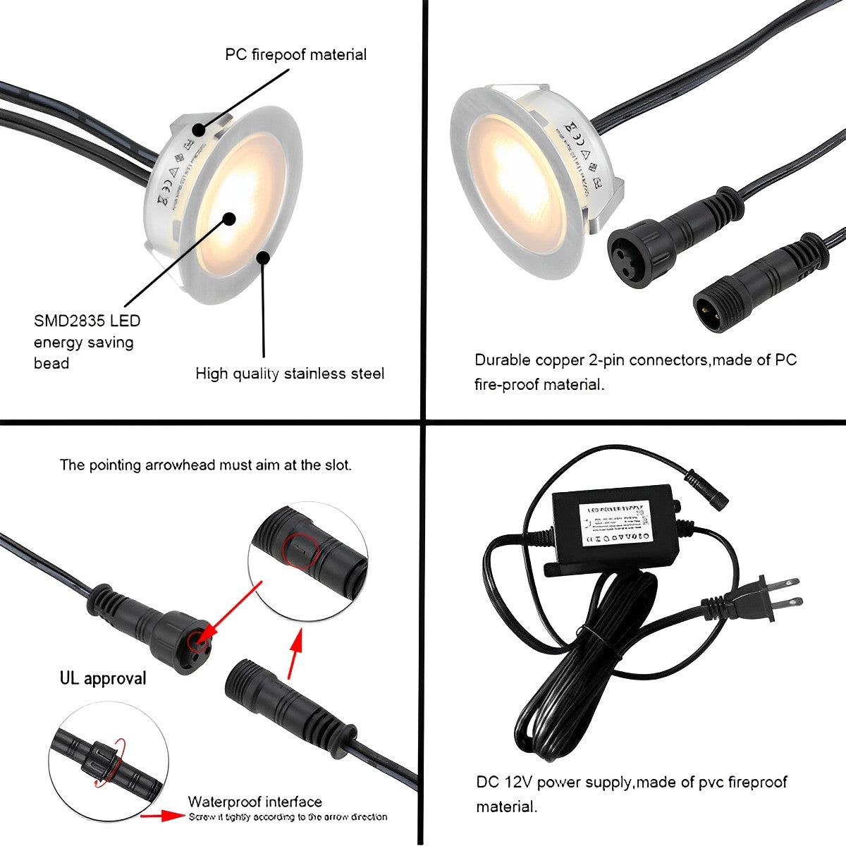 LED Deck Stair Lights Plug In Outdoor Step Lights Recessed In-ground 8 Pcs