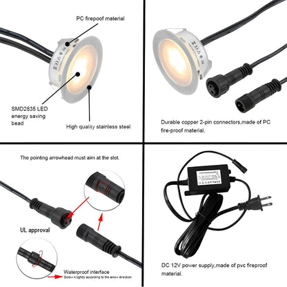 LED Deck Stair Lights Plug In Outdoor Step Lights Recessed In-ground 8 Pcs