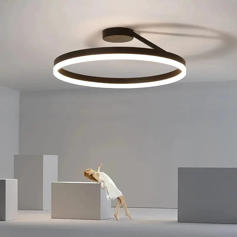 Night view of the LuxeGlow LED ceiling light, demonstrating its warm illumination and elegant design in low lighting.