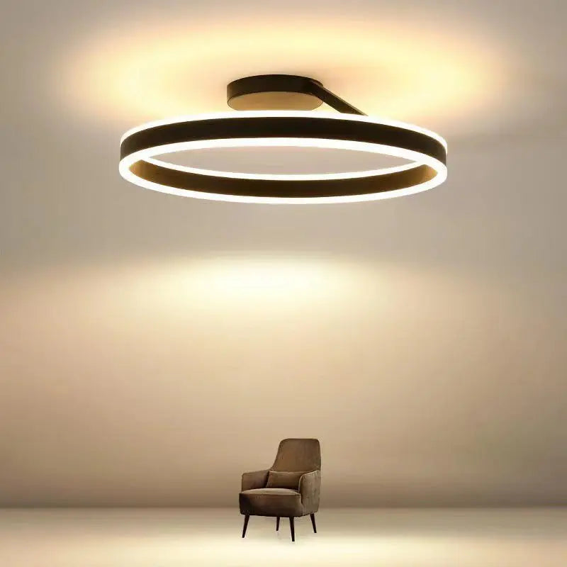 LuxeGlow LED ceiling light shown alongside common household items for size reference.