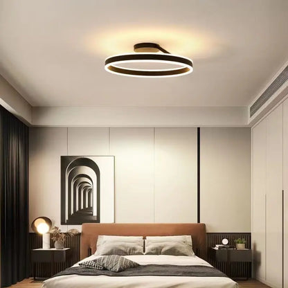 LuxeGlow LED ceiling light shown alongside common household items for size reference.