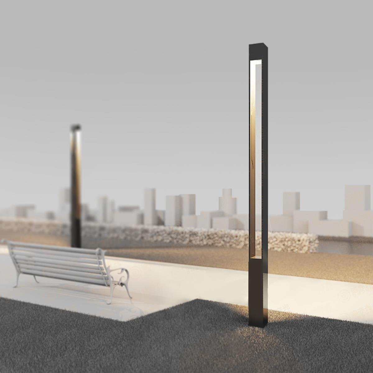 Mecha Modern Ash Black Rectangle LED Column Outdoor Pole Street Light