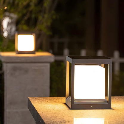 Minimalist Square Waterproof LED Black Modern Fence Post Lights