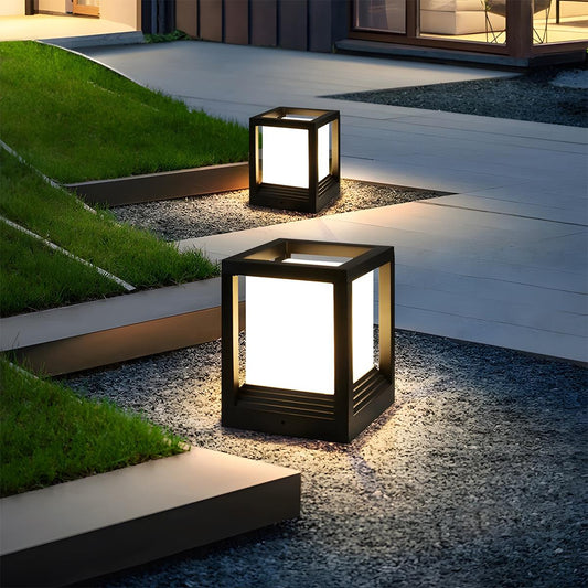 Minimalist Square Waterproof LED Black Modern Fence Post Lights