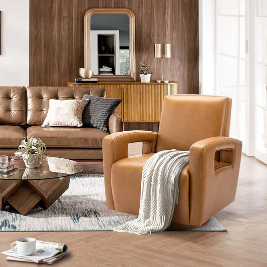Modern 360 ° Faux Leather Swivel Accent Chair Armchair Single Sofa