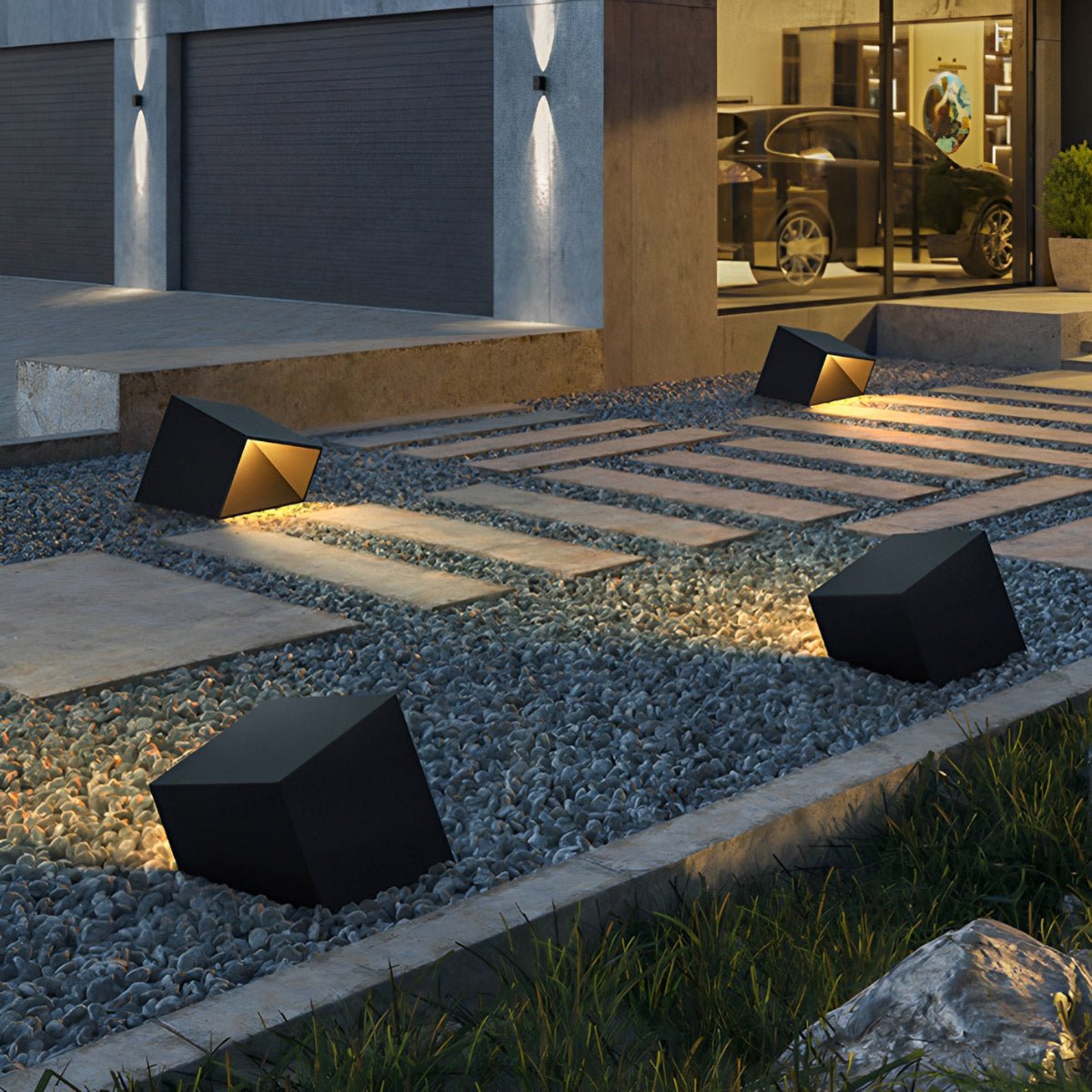 Modern Cube Garden LED Outdoor Post Light