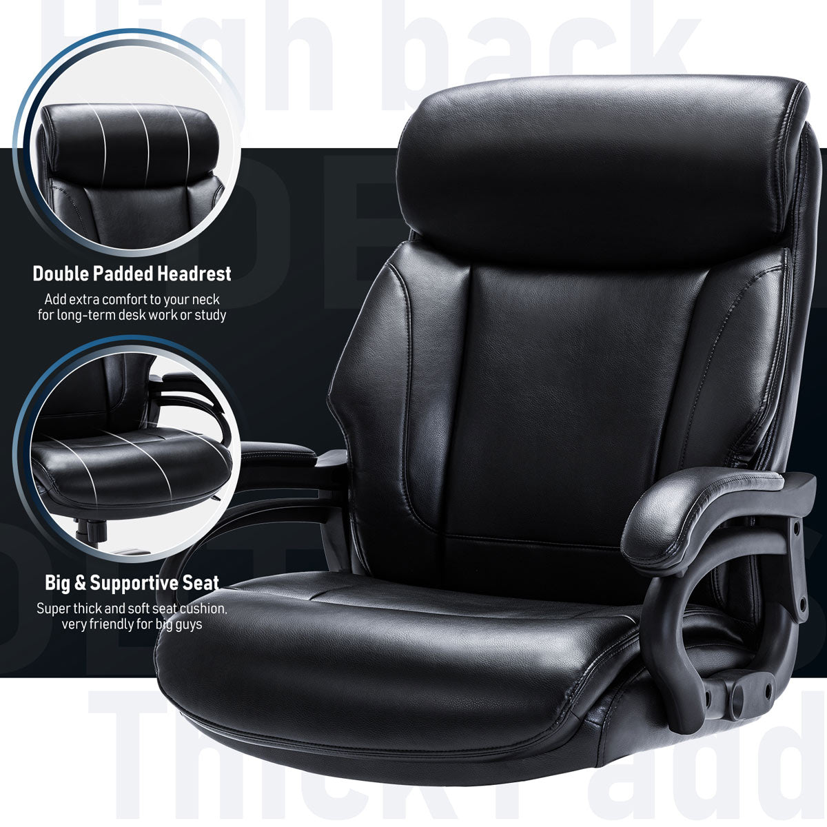 Modern Ergonomic PU Leather Computer Office Chair 400lbs-Heavy Duty