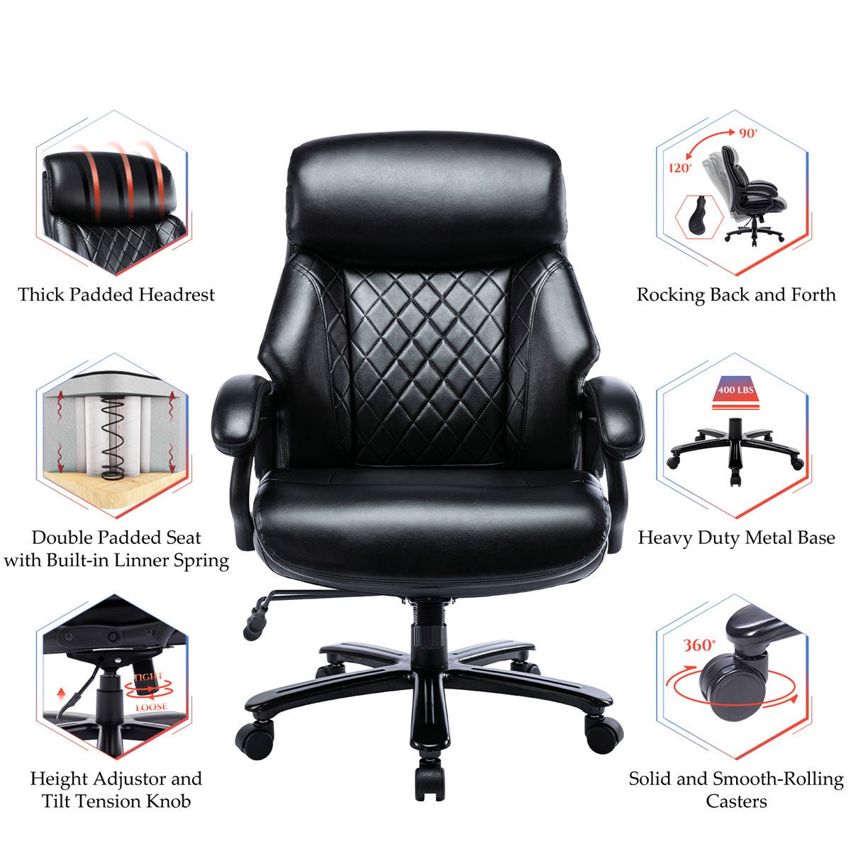 Modern Ergonomic PU Leather Computer Office Chair 400lbs-Heavy Duty