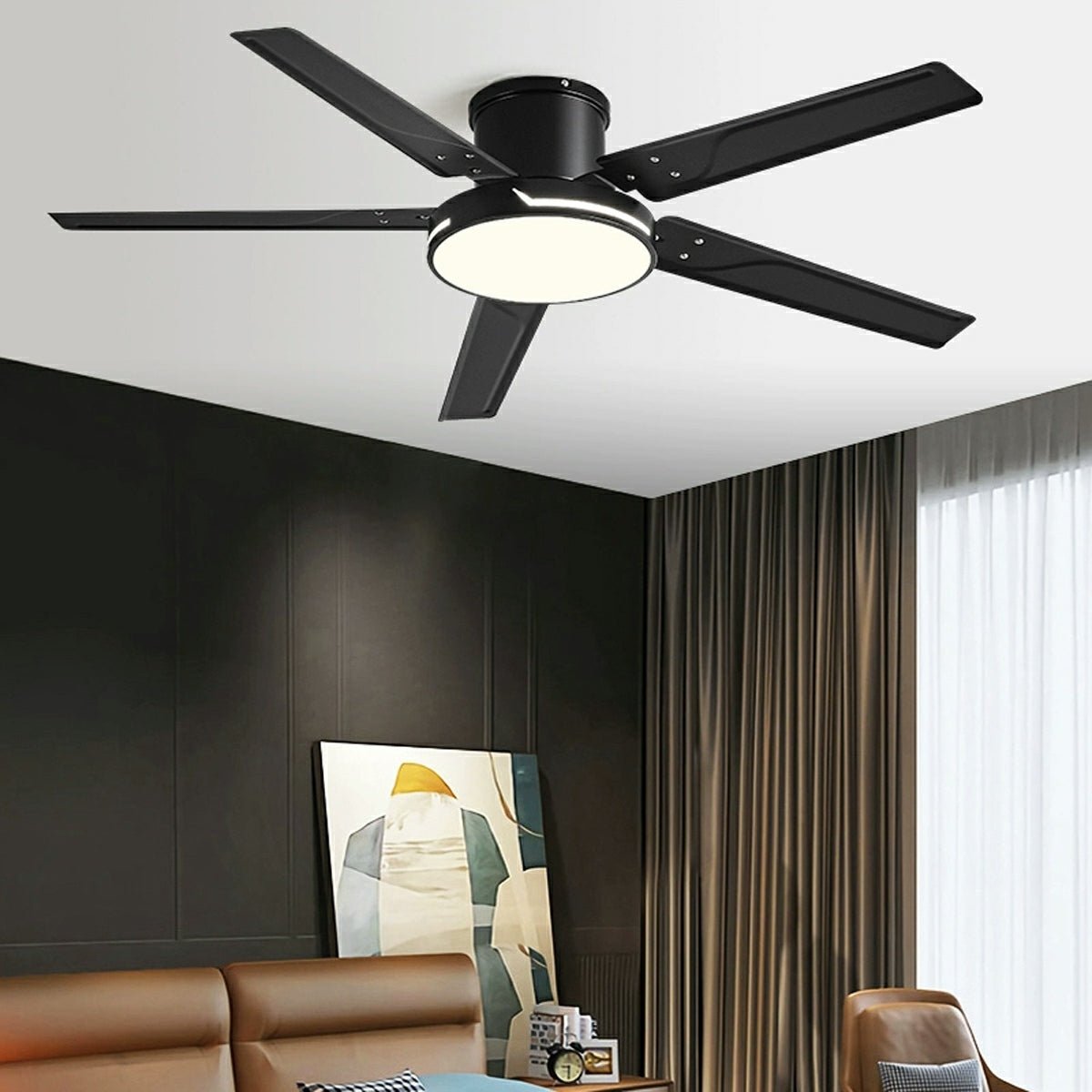 Modern Iron Five-leaf 6-speed Reverse Fan Dimming Ceiling Fan Light
