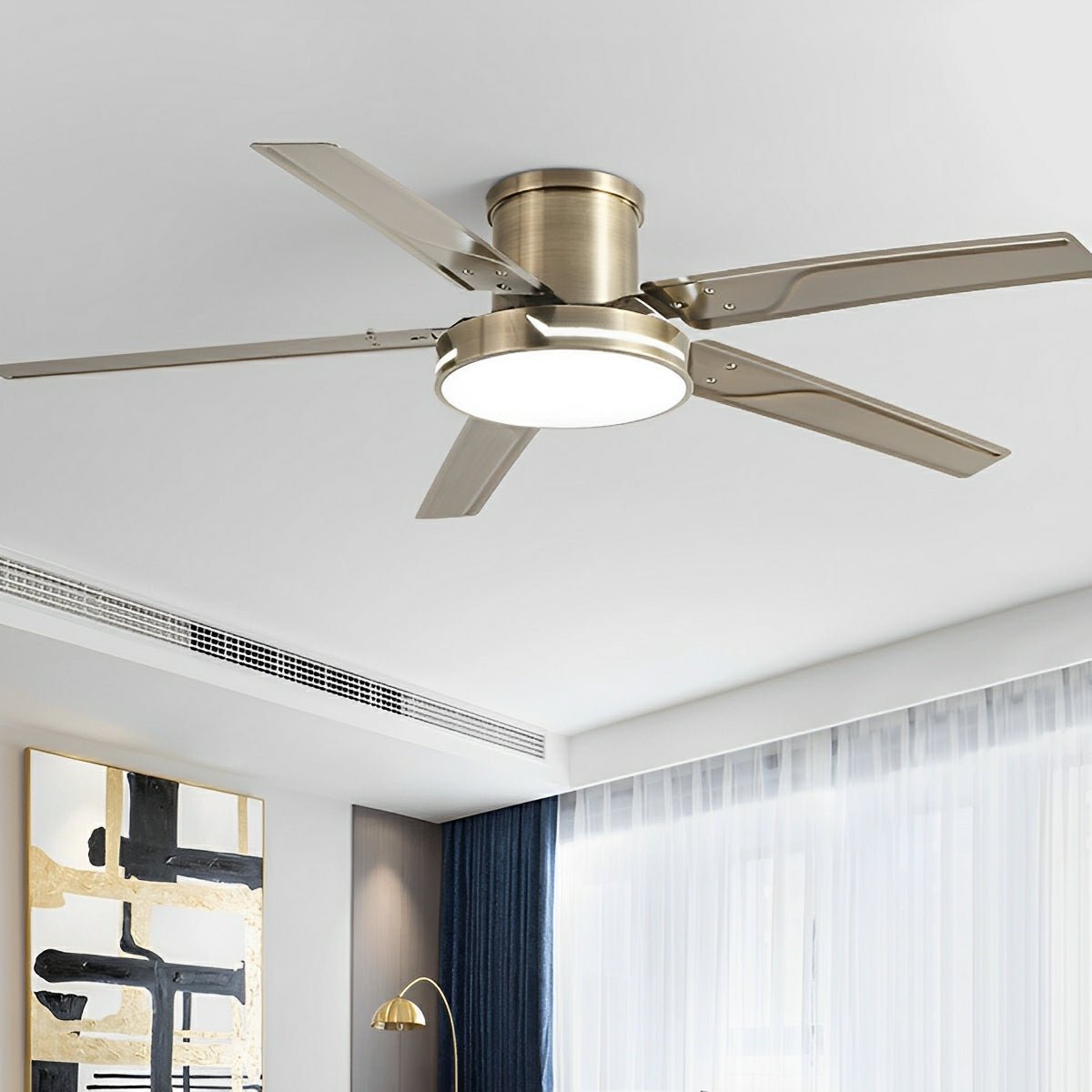 Modern Iron Five-leaf 6-speed Reverse Fan Dimming Ceiling Fan Light