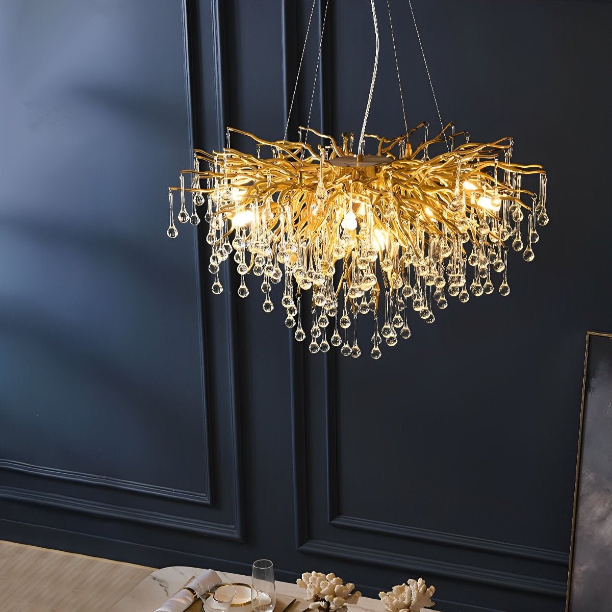 Modern Luxury Gold Tree Branch Teardrop Dimmable Chandelier Lights