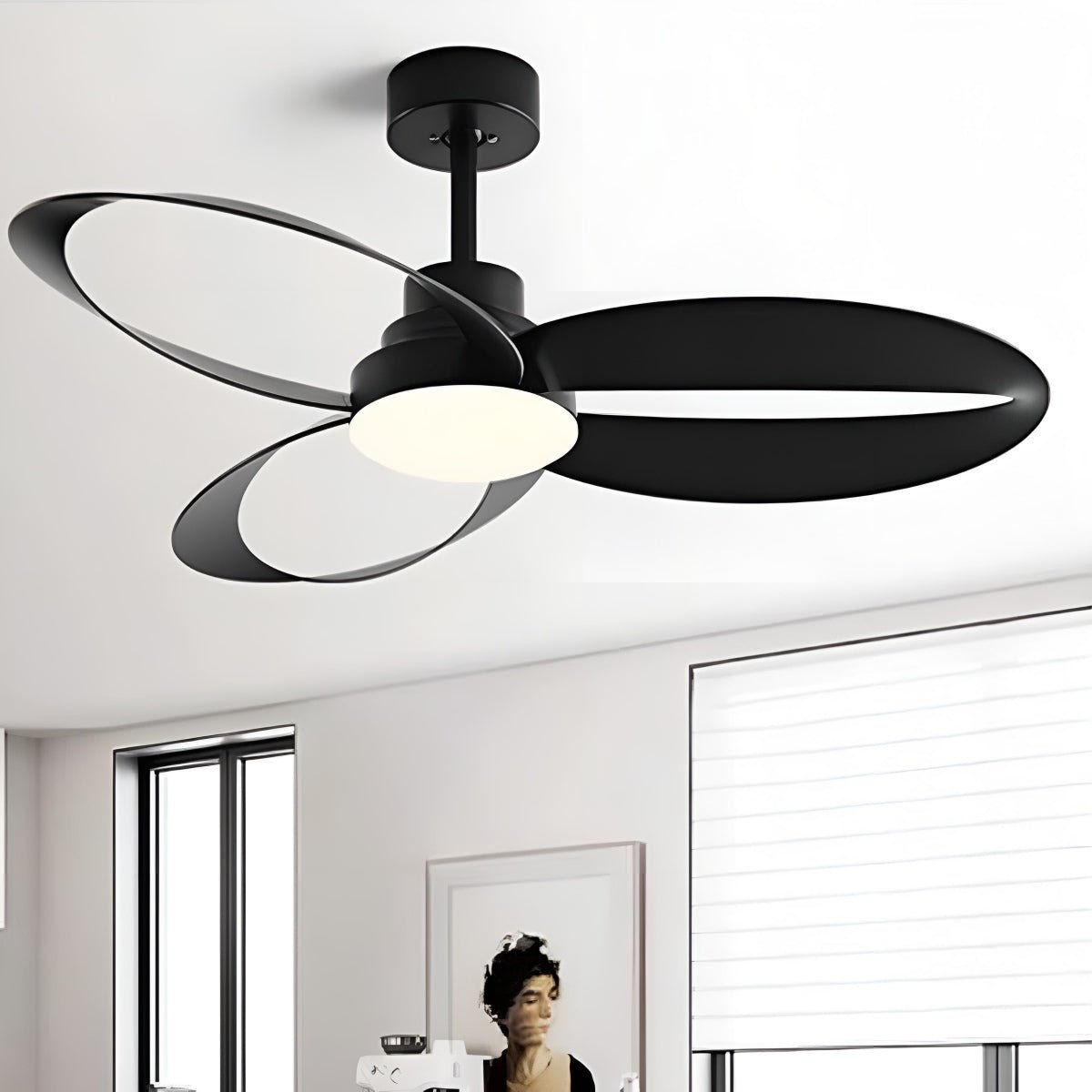 Modern Minimalist Geometric 6-Speed Reverse Ceiling Fan Light DC Motor