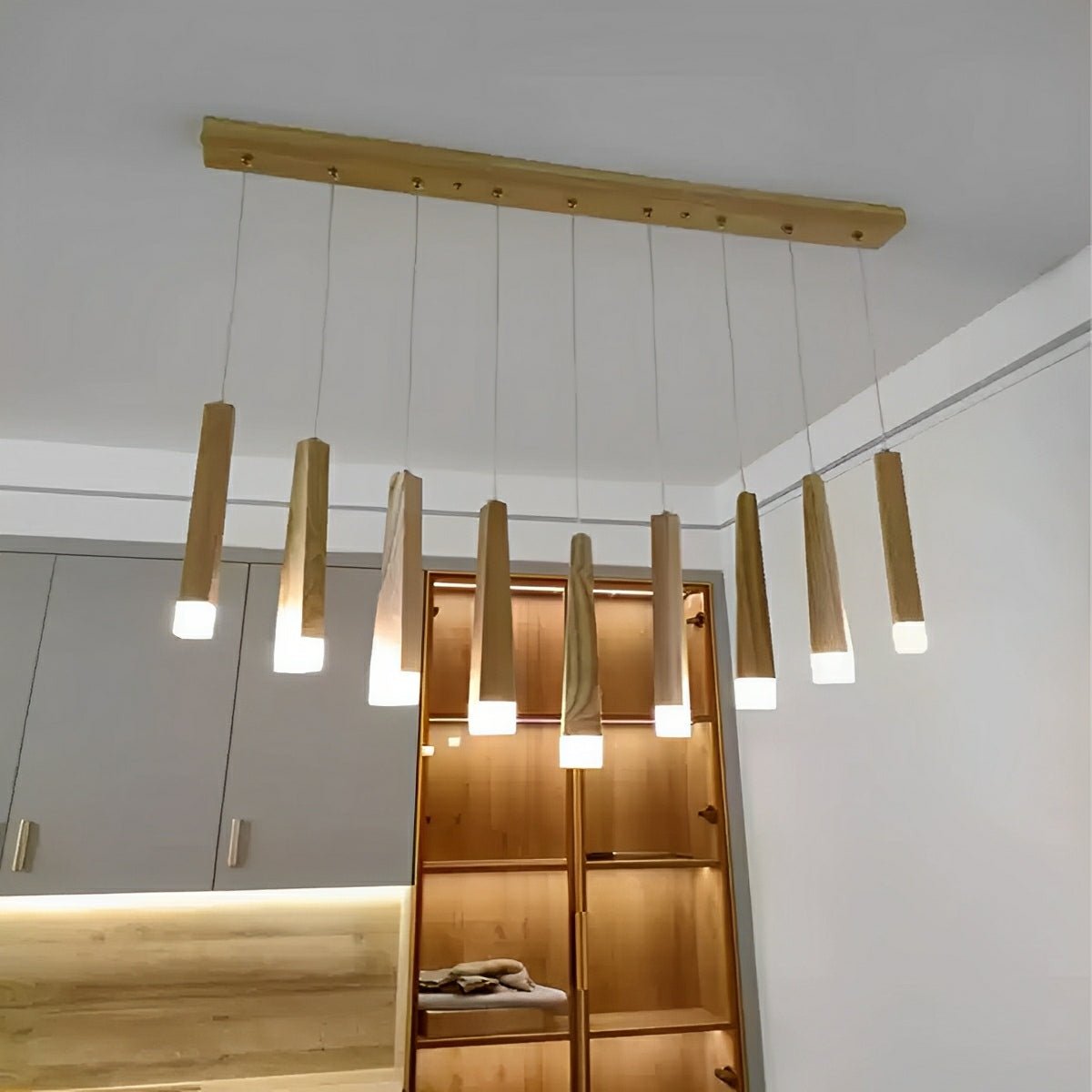 Modern Minimalist Wood Art Firewood Stick Pendant Lights