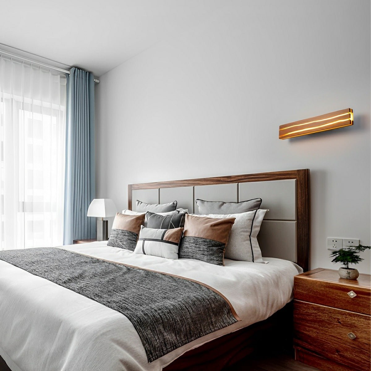 Modern Minimalist Wood Crazed Texture LED Long Strip Indoor Wall Sconce