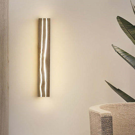 Modern Minimalist Wood Crazed Texture LED Long Strip Indoor Wall Sconce