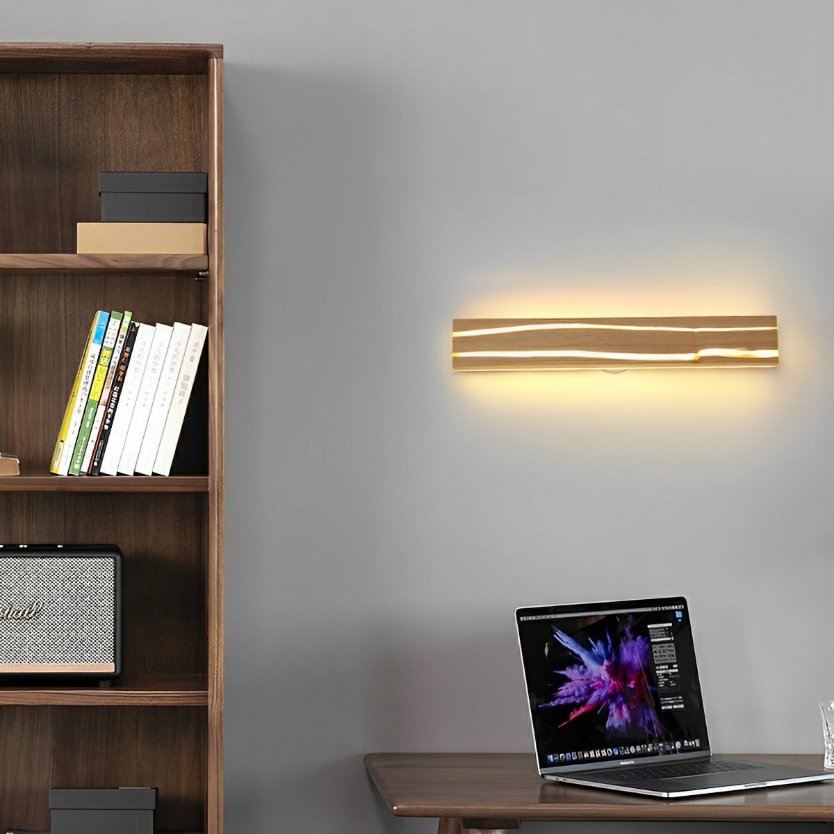 Modern Minimalist Wood Crazed Texture LED Long Strip Indoor Wall Sconce