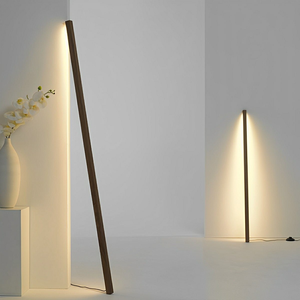 Modern Minimalist Wood Plug In LED Long Strip Floor Lamp