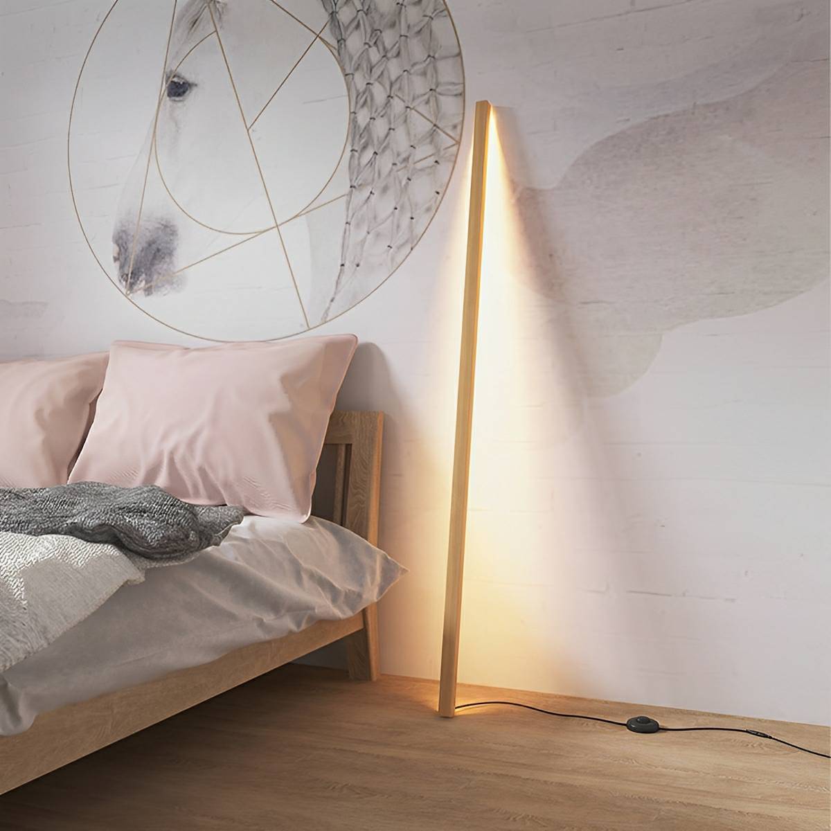 Modern Minimalist Wood Plug In LED Long Strip Floor Lamp
