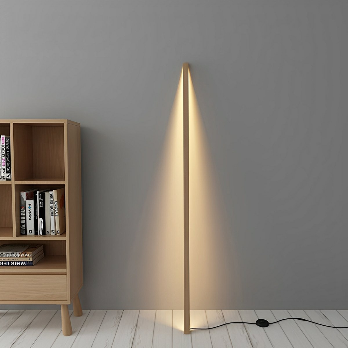 Modern Minimalist Wood Plug In LED Long Strip Floor Lamp