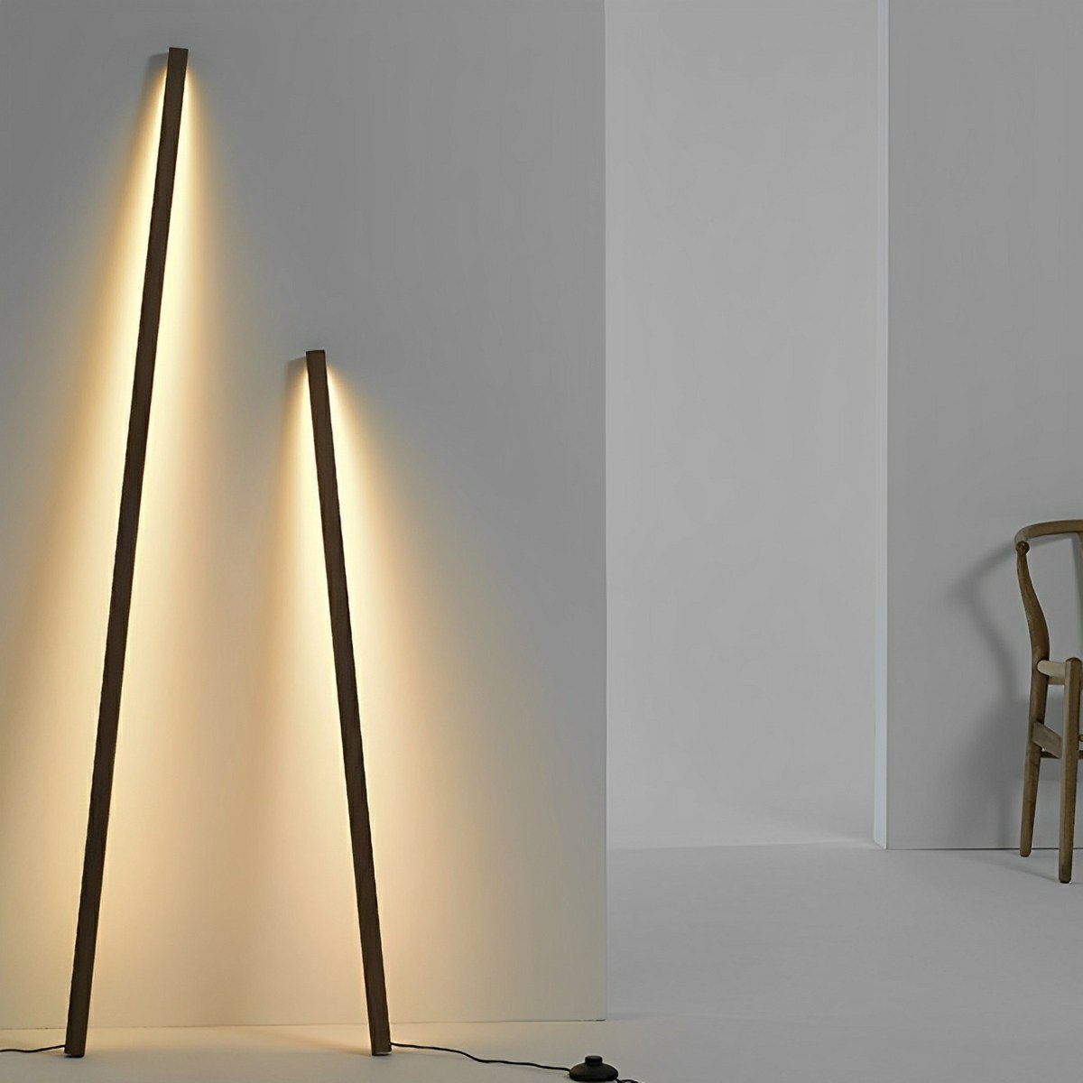 Modern Minimalist Wood Plug In LED Long Strip Floor Lamp