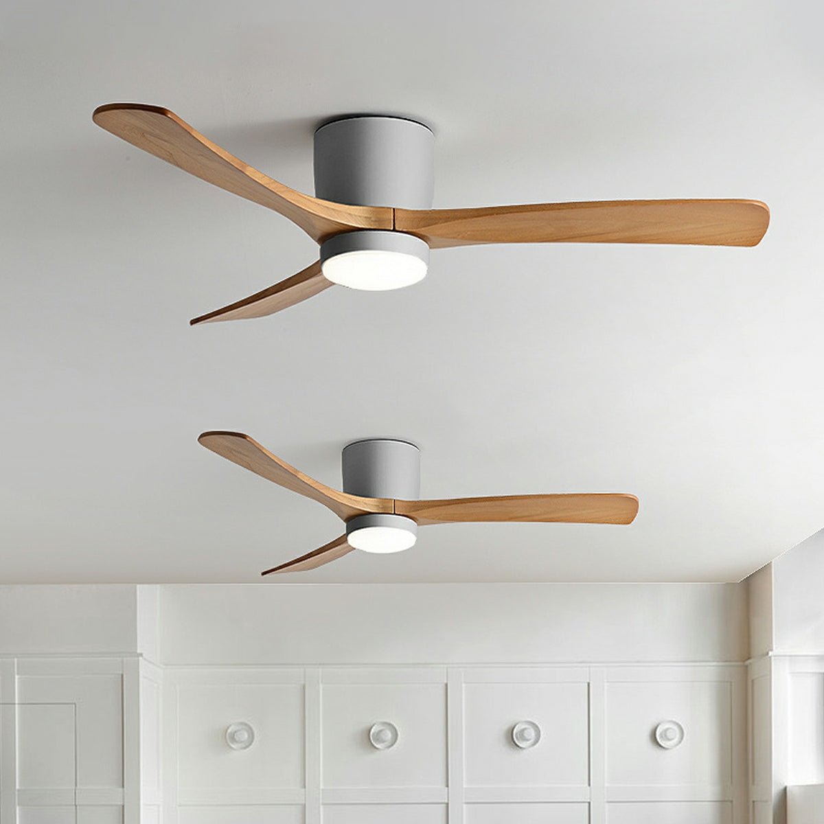 Modern Nordic Minimalist Wood Grain Reverse 6-Speed Inverter Ceiling Fan Light
