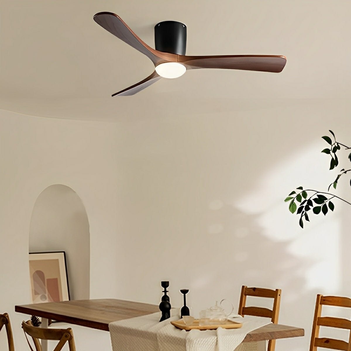Modern Nordic Minimalist Wood Grain Reverse 6-Speed Inverter Ceiling Fan Light
