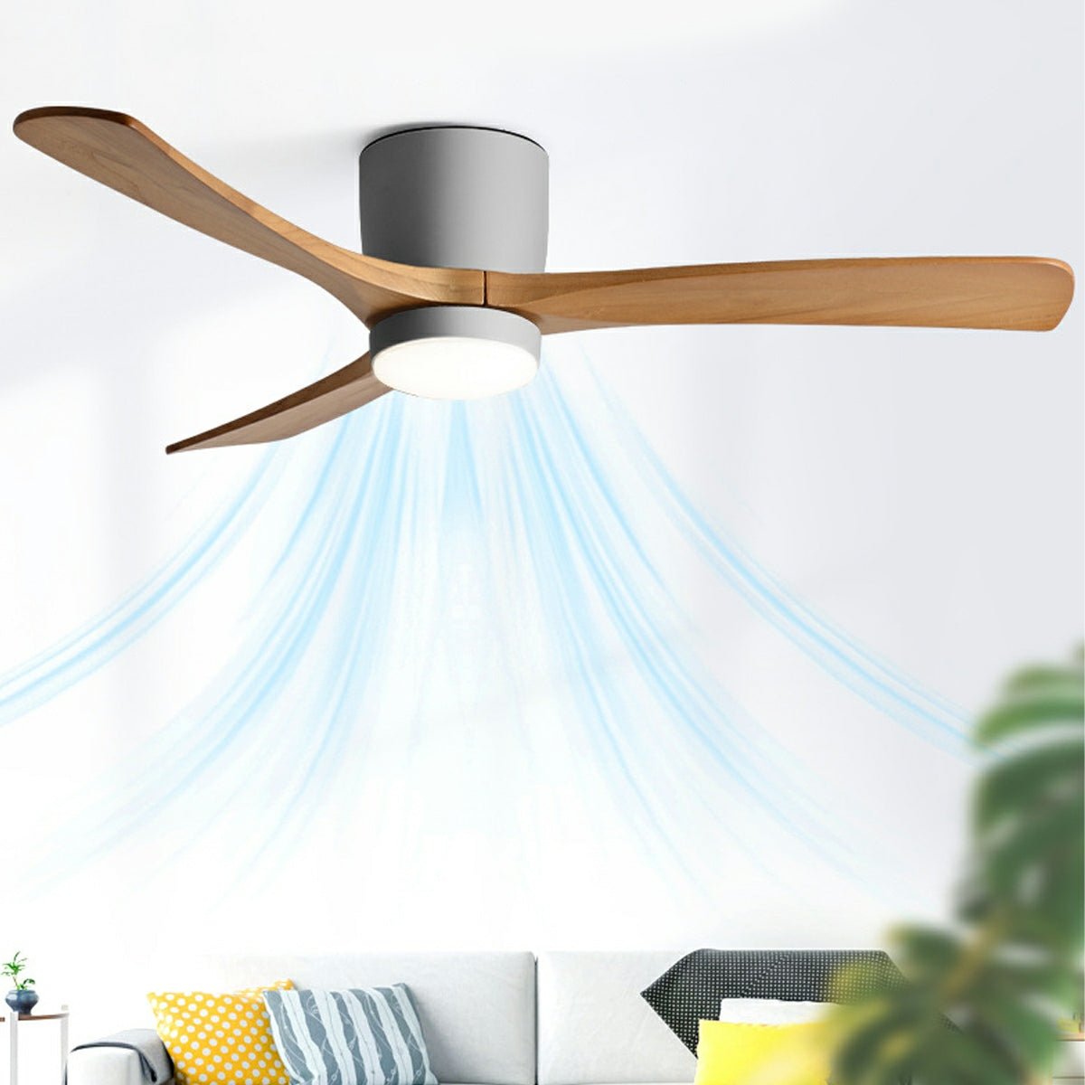 Modern Nordic Minimalist Wood Grain Reverse 6-Speed Inverter Ceiling Fan Light