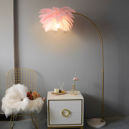 Modern Romantic Style Ostrich Feather Adjustable LED Floor Lamp