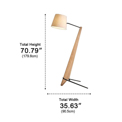 Modern Tilt Wood Fabric Drum Shade Floor Lamp