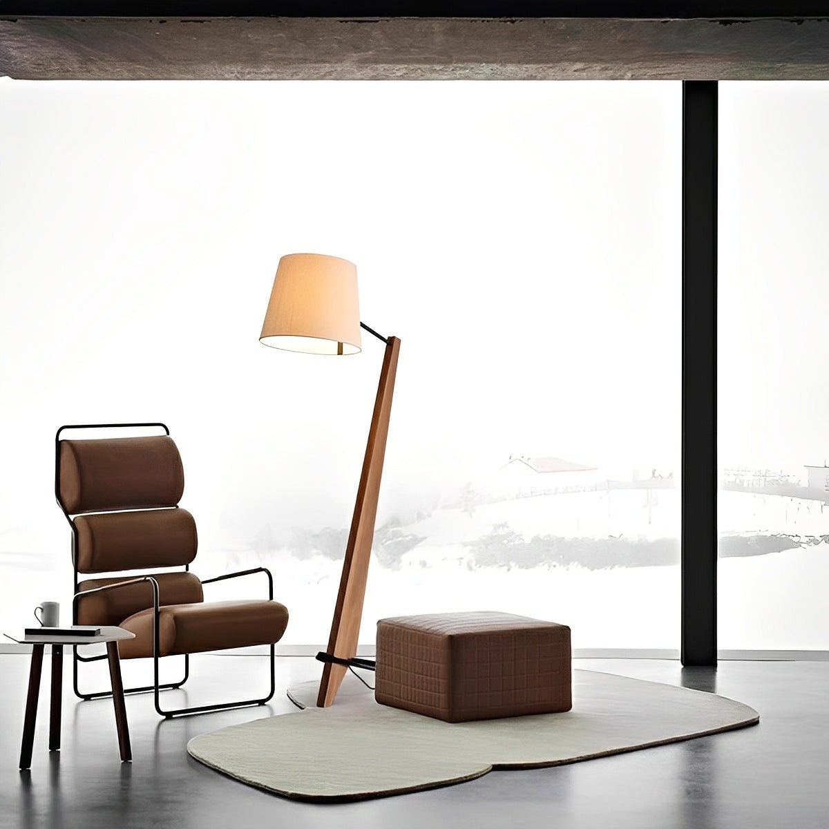 Modern Tilt Wood Fabric Drum Shade Floor Lamp