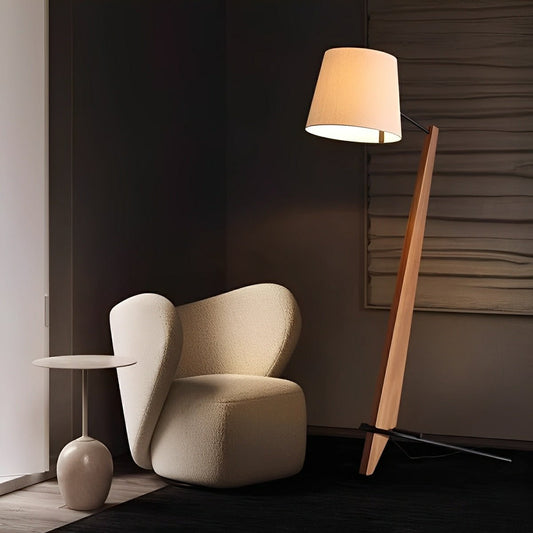 Modern Tilt Wood Fabric Drum Shade Floor Lamp