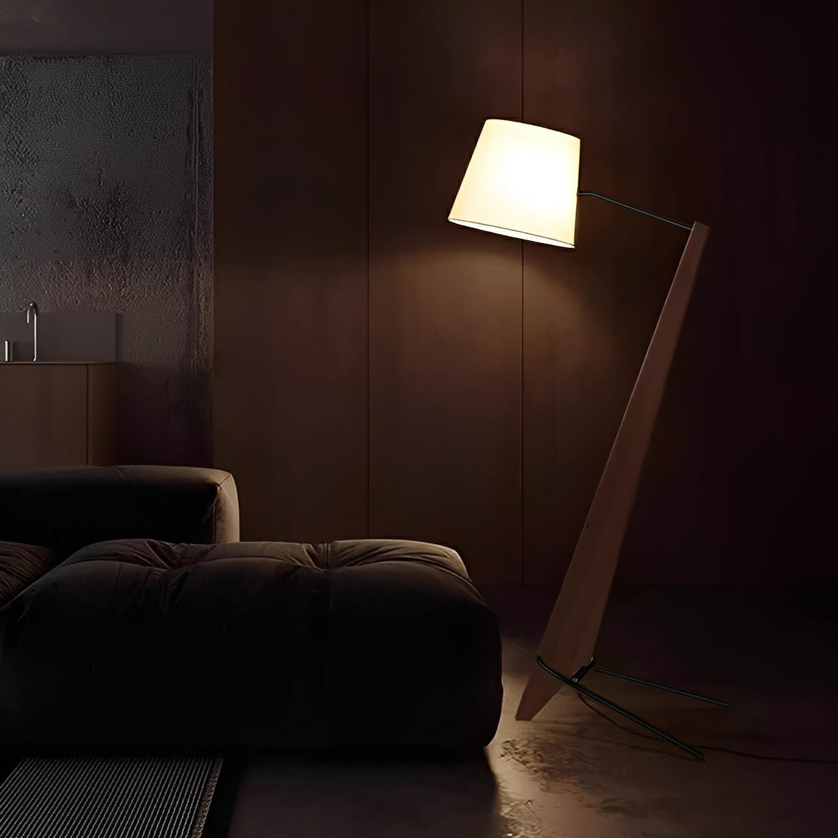 Modern Tilt Wood Fabric Drum Shade Floor Lamp