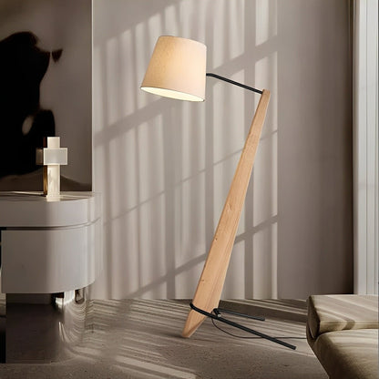Modern Tilt Wood Fabric Drum Shade Floor Lamp