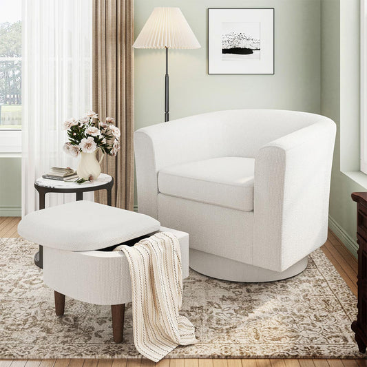 Modern Tufted Swivel Accent Chair with Armrest Ottoman-Armchair