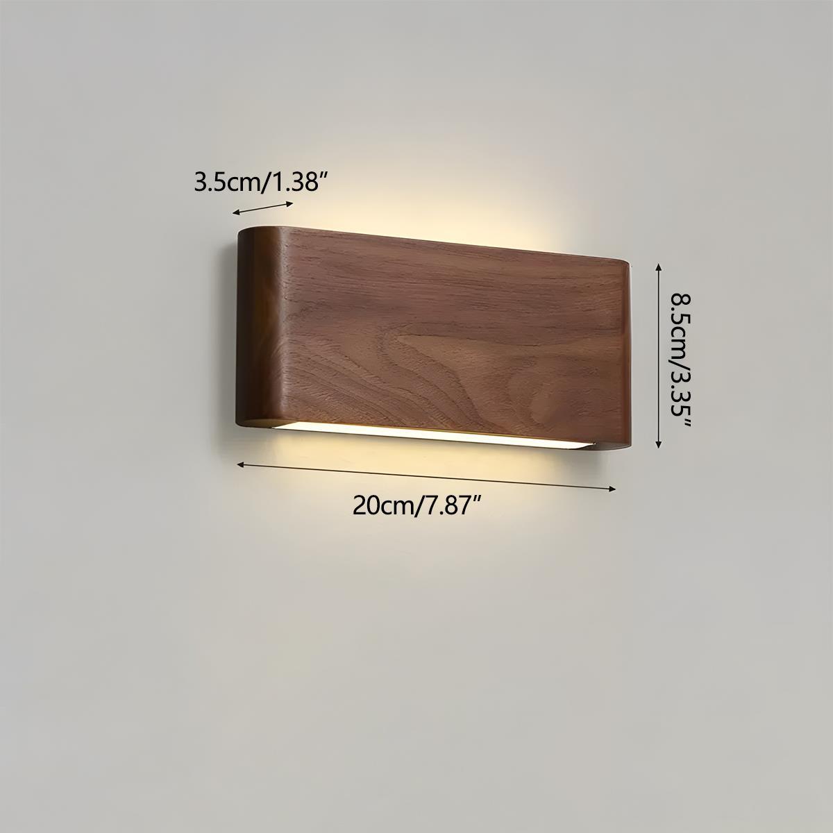 Modern Walnut Solid Wood Rectangular LED Indoor Wall Sconce