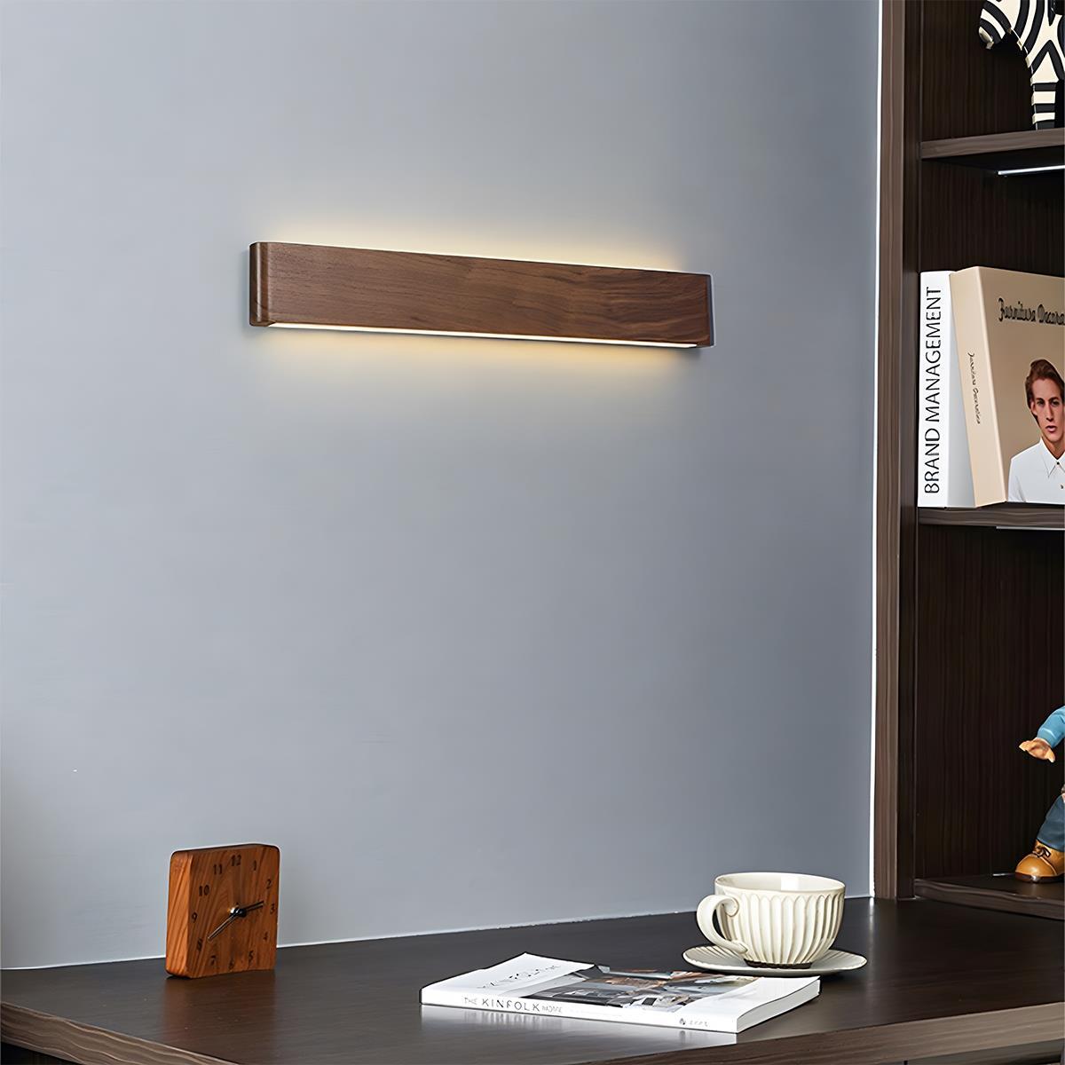 Modern Walnut Solid Wood Rectangular LED Indoor Wall Sconce