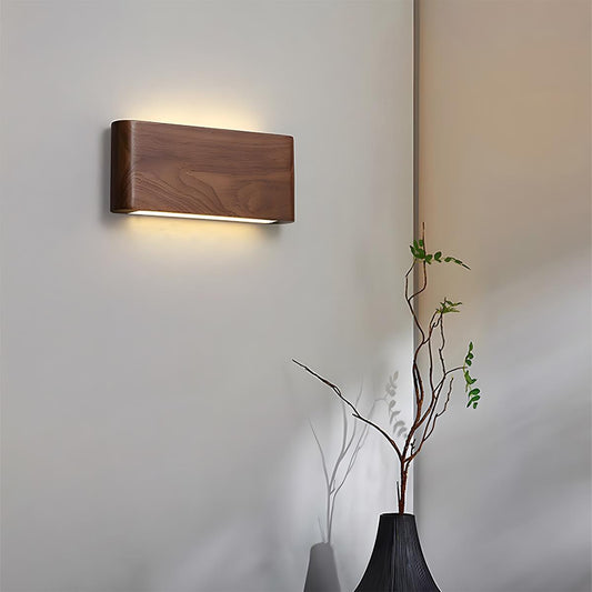Modern Walnut Solid Wood Rectangular LED Indoor Wall Sconce