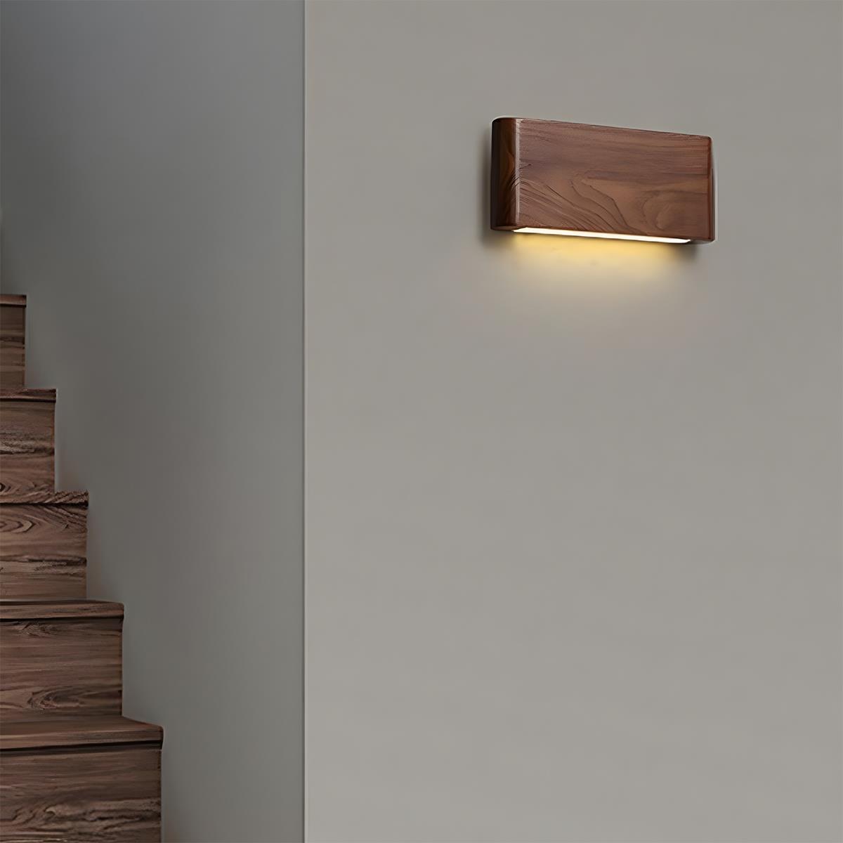 Modern Walnut Solid Wood Rectangular LED Indoor Wall Sconce