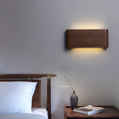 Modern Walnut Solid Wood Rectangular LED Indoor Wall Sconce