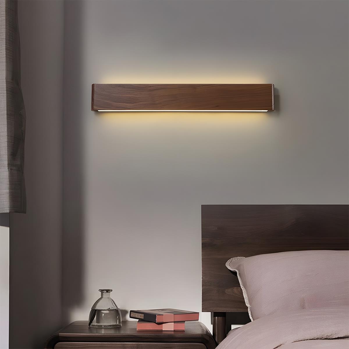Modern Walnut Solid Wood Rectangular LED Indoor Wall Sconce