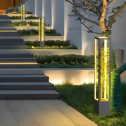 Modern Waterproof Hollow Plants Pot Outdoor LED Lawn Pillar Lights
