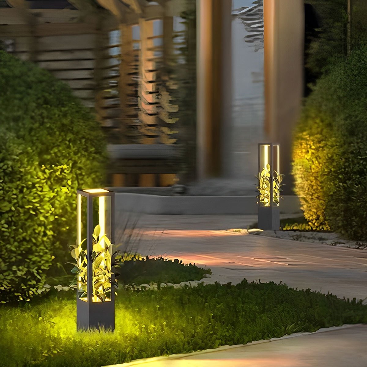 Modern Waterproof Hollow Plants Pot Outdoor LED Lawn Pillar Lights
