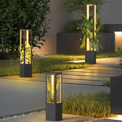 Modern Waterproof Hollow Plants Pot Outdoor LED Lawn Pillar Lights