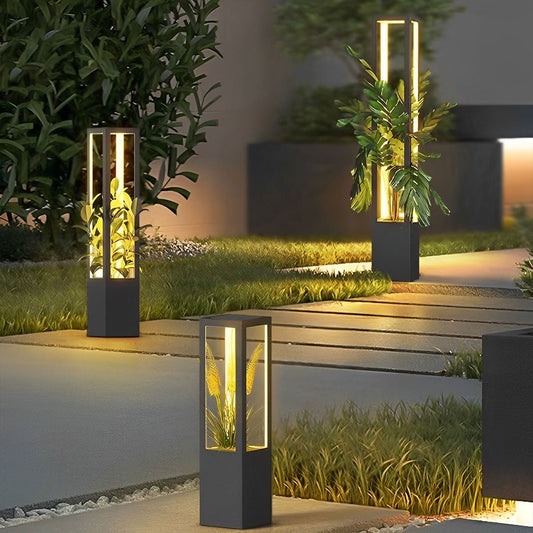 Modern Waterproof Hollow Plants Pot Outdoor LED Lawn Pillar Lights