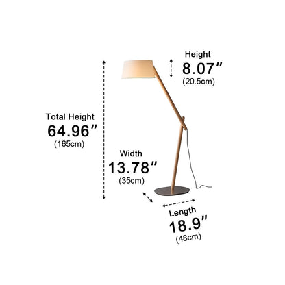 Modern Wood Finish Fabric Drum Shade Floor Lamp