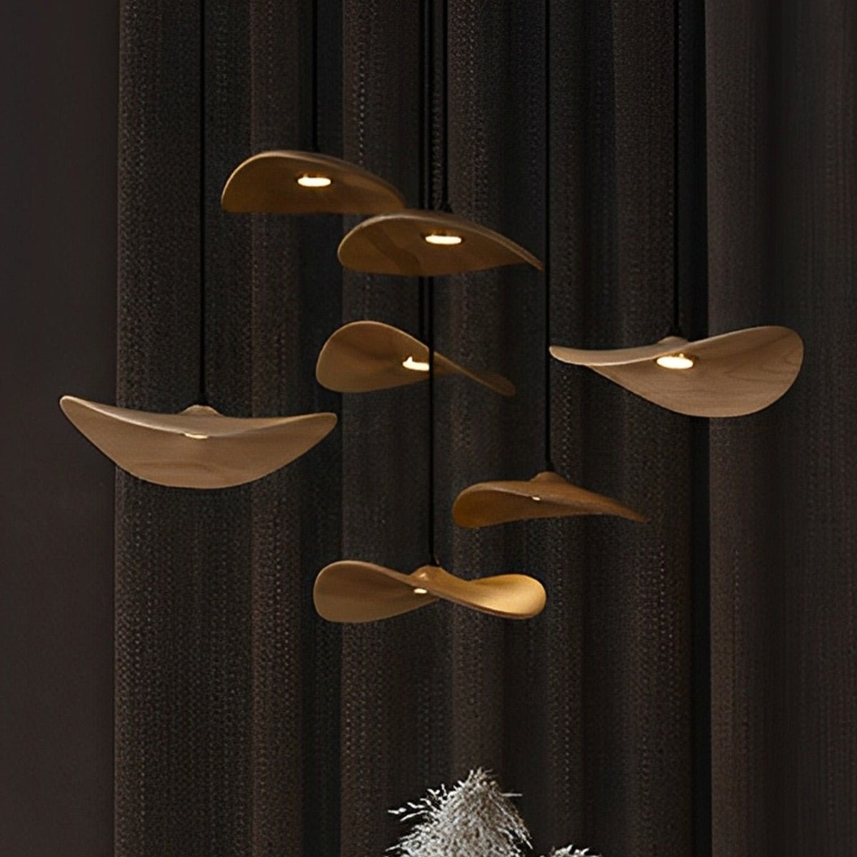 Modern Wood Natural Style Lotus Leaf LED Pendant Light