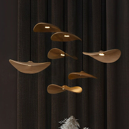Modern Wood Natural Style Lotus Leaf LED Pendant Light