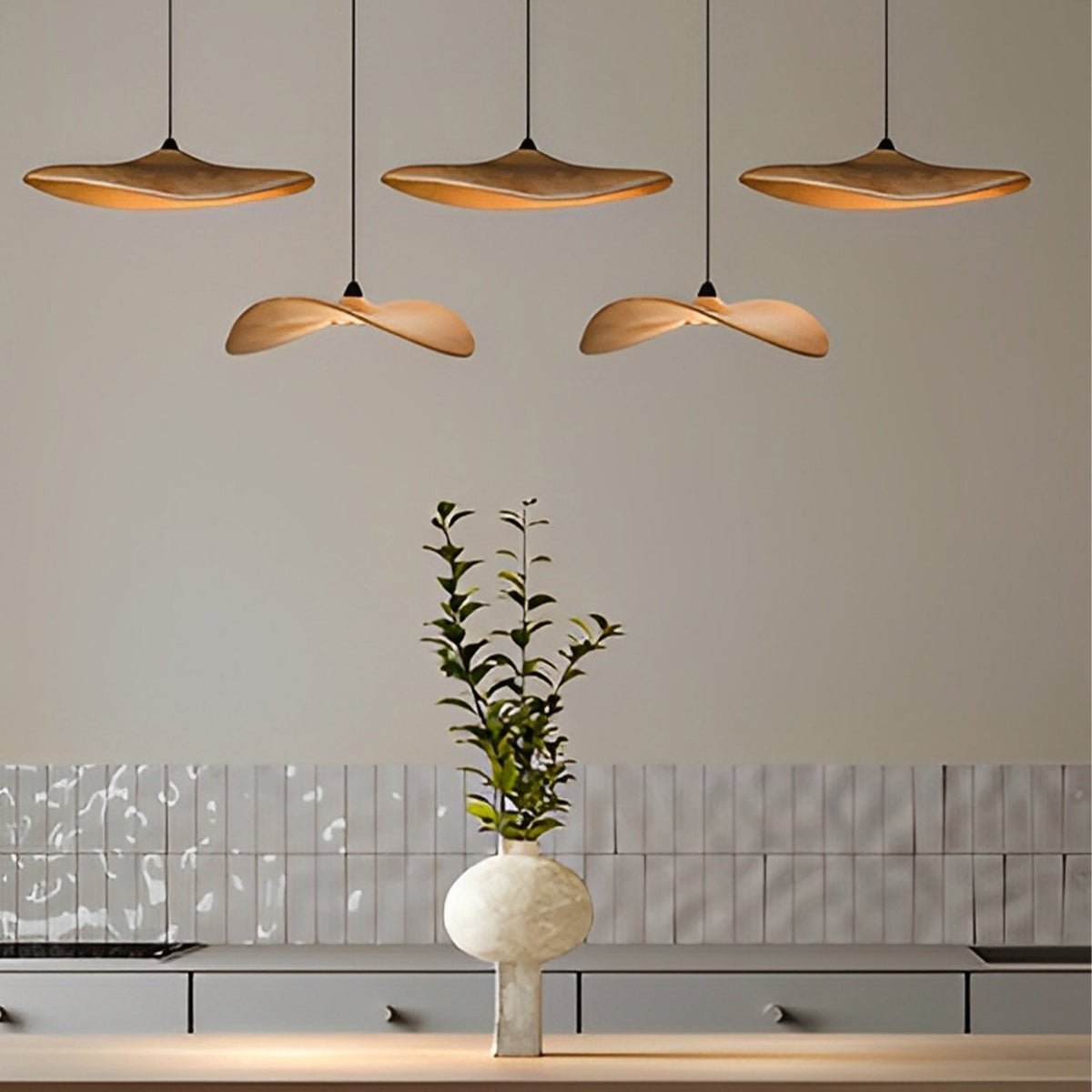 Modern Wood Natural Style Lotus Leaf LED Pendant Light