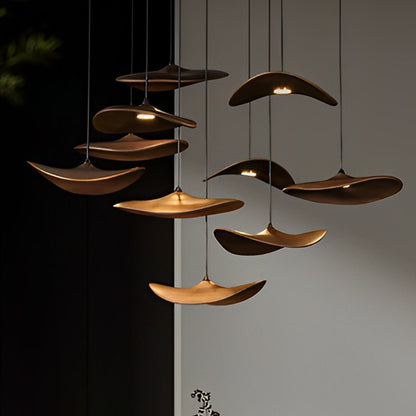 Modern Wood Natural Style Lotus Leaf LED Pendant Light