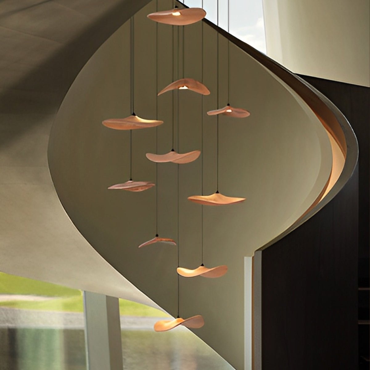Modern Wood Natural Style Lotus Leaf LED Pendant Light